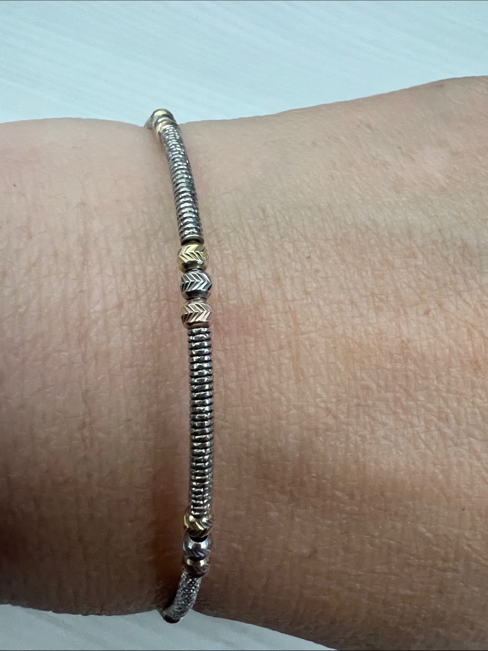 Two-Tone Sterling Silver and Gold Chevron Bead Bracelet for Women
